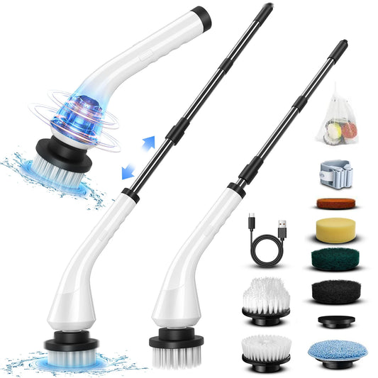 Electric Spin Scrubber, Electric Scrubber with 8 Replaceable Brush Heads & Detachable Extension Handle, Power Spin Scrubber Cord